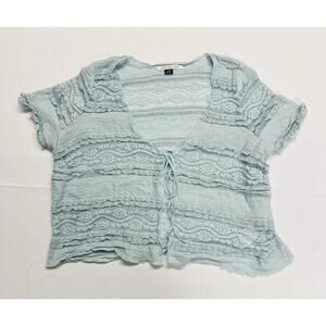 American Eagle Lace Tie Front Top Size Small Sheer Baby Blue Coquette